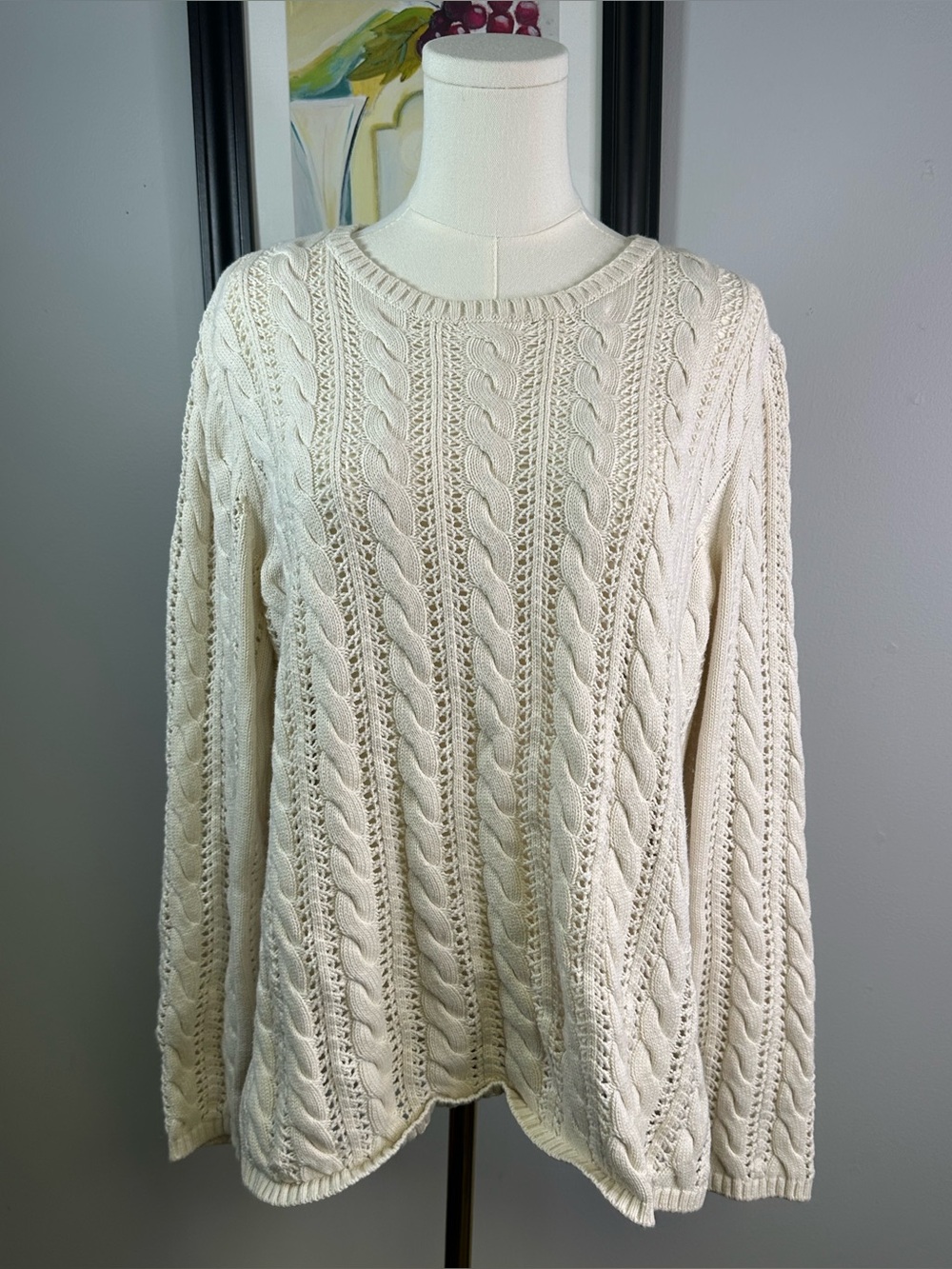 Jones New York Signature Sweater Womens XL Cable Knit Beige